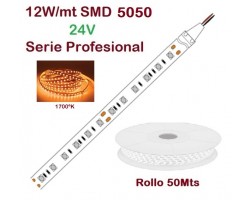 Tira LED Flexible 24V 12W/mt 60 Led/mt SMD 5050 IP20 1700ºK Serie Profesional, Rollo 50 mts